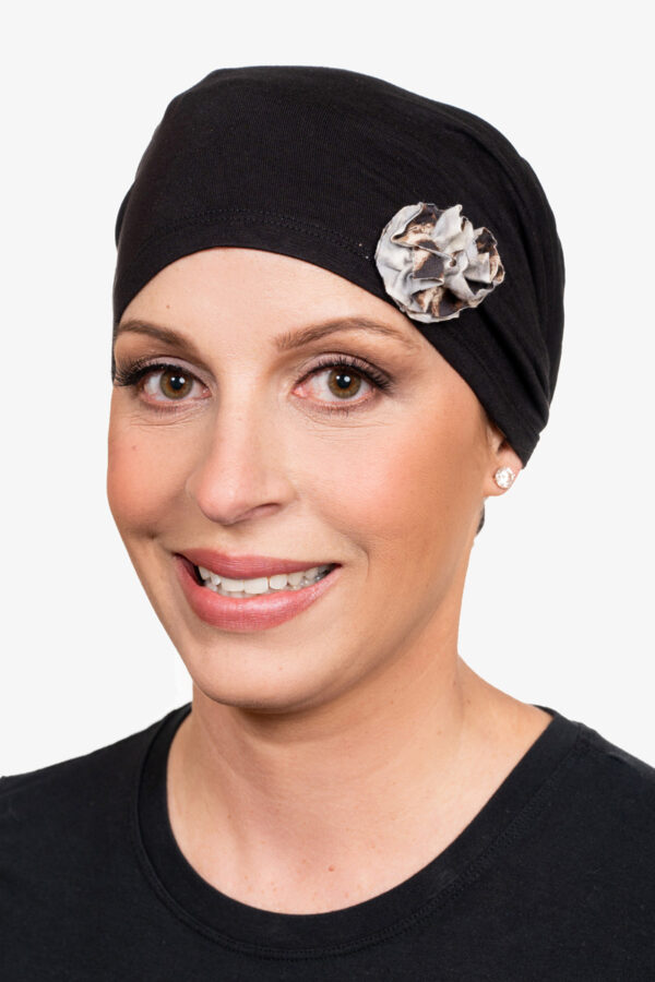 Leopard/Black Rosette Chemotherapy Head Wrap