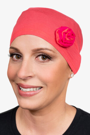 Tie-Back Coral Head Wrap With Coral/Fuschia Rosette