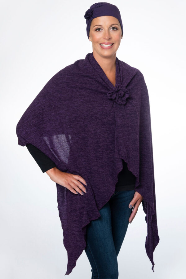 Dark Purple Knit Long Shoulder Wrap with Rosette - Wrapped In Love