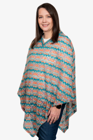 Teal and Sherbet Brushed Crochet Poncho