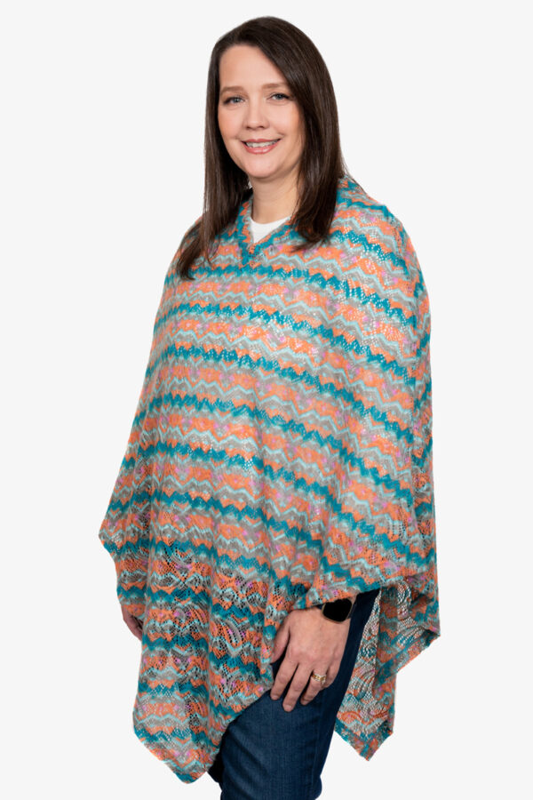 Teal and Sherbet Brushed Crochet Poncho