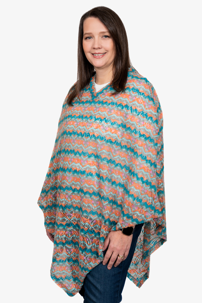 Teal and Sherbet Crochet Poncho