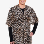 Leopard Print Polyester Kimono and Black Head Wrap with Leopard Print Rosette