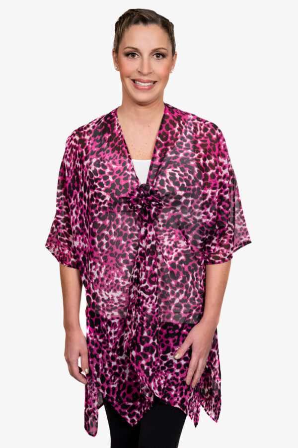Magenta Leopard Print Lightweight Polyester Chiffon Kimono