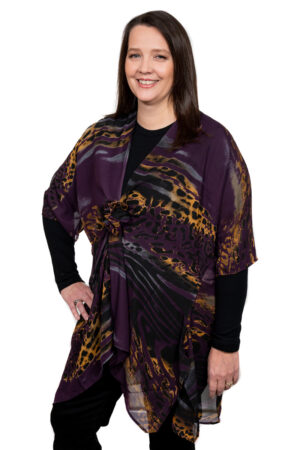 Women’s Purple/Black Lightweight Polyester Wide Sleeve Kimono