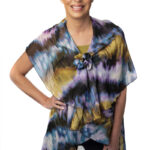 Purple/Mustard/Blue Hues Lightweight Polyester Wide Sleeve Kimono