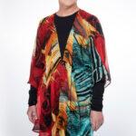 Women’s Teal Lightweight Polyester Chiffon Wide Sleeve Kimono