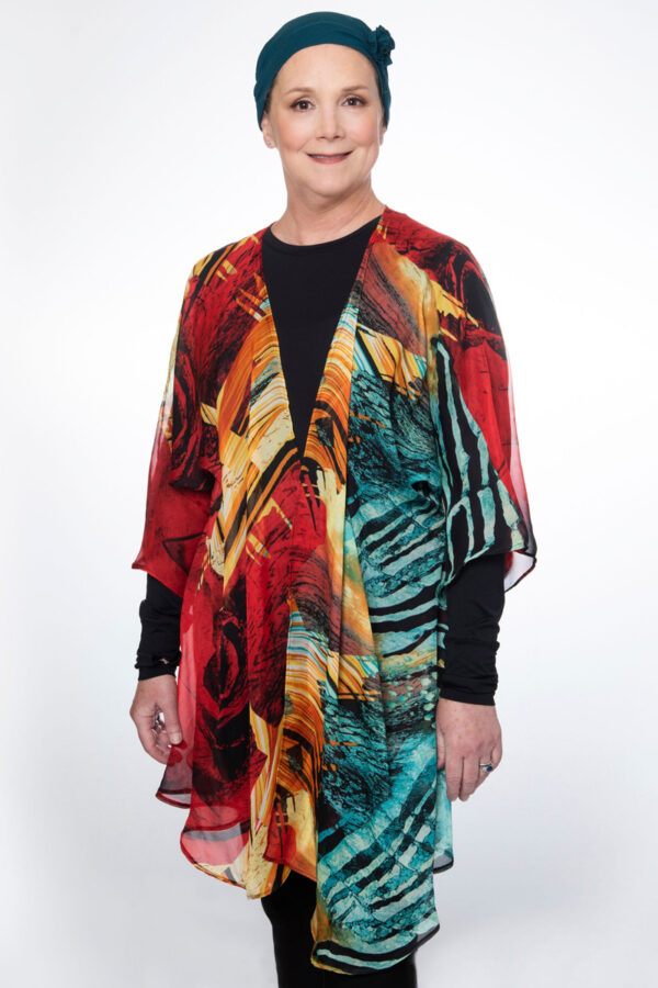 Women’s Teal Lightweight Polyester Chiffon Wide Sleeve Kimono