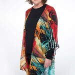 Women’s Teal Lightweight Polyester Chiffon Wide Sleeve Kimono