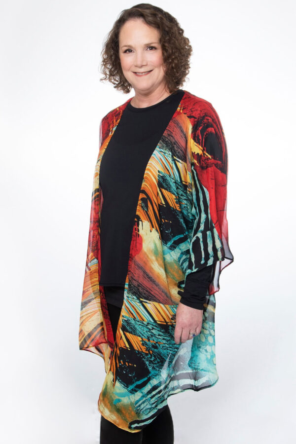 Women’s Teal Lightweight Polyester Chiffon Wide Sleeve Kimono