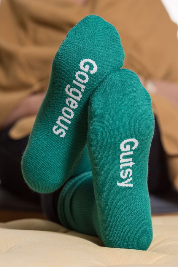 "Gorgeous" & "Gutsy" Teal Sassy Sayings Socks