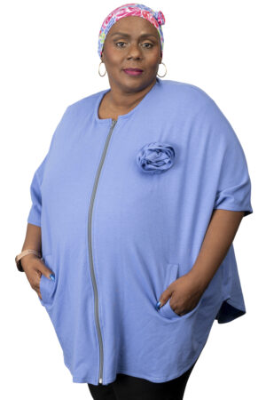 Periwinkle French Terry Oversized Front Zipper Jacket