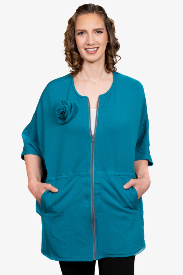 Teal French Terry Post Surgery Cover up