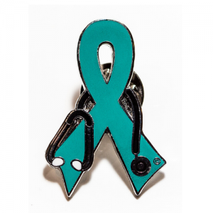 Doctor Medical Teal Ribbon Pin for Ovarian Cancer Awareness