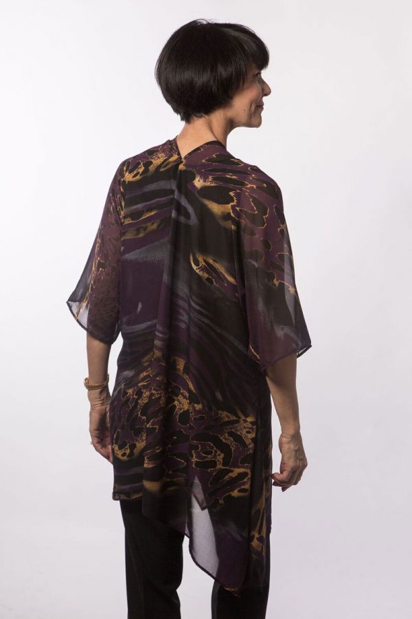 Women’s Purple/Black Lightweight Polyester Wide Sleeve Kimono