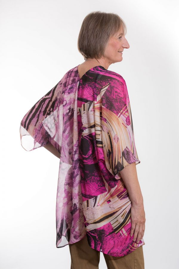 Women’s Pink Lightweight Polyester Chiffon Wide Sleeve Kimono, Open or Tie Front