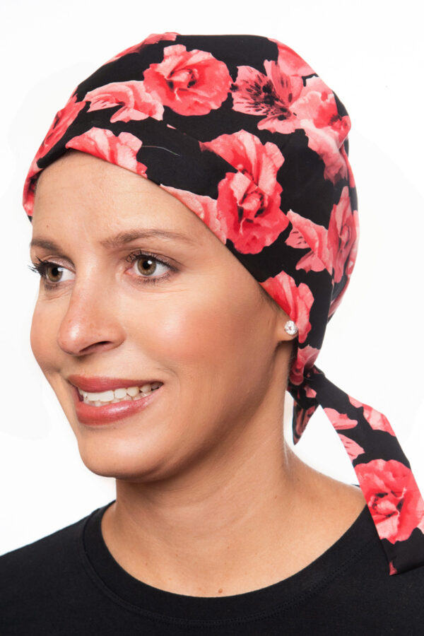 Black Scrub Cap with Red Roses