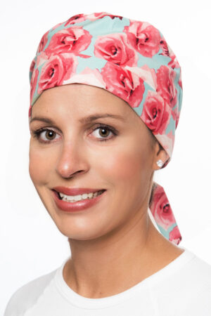 Teal Scrub Cap with Pink Roses