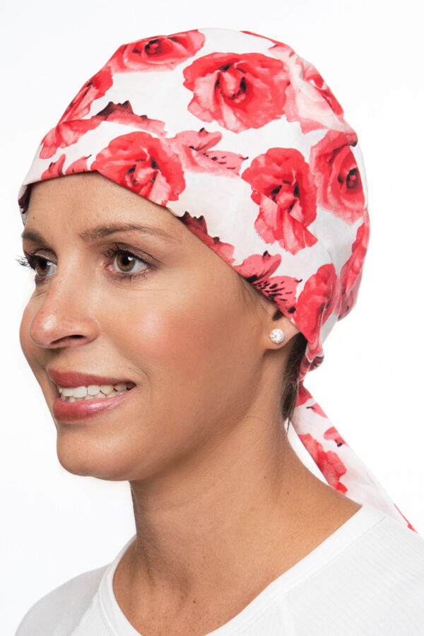 White Scrub Cap with Red Roses