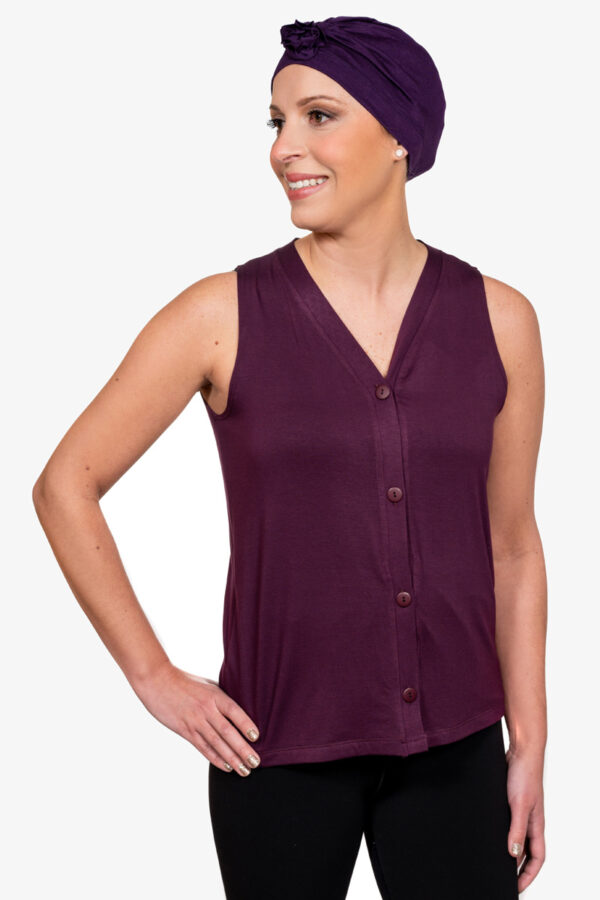 Mastectomy camisole for recovery after breast cancer surgery or post mastectomy. Purple