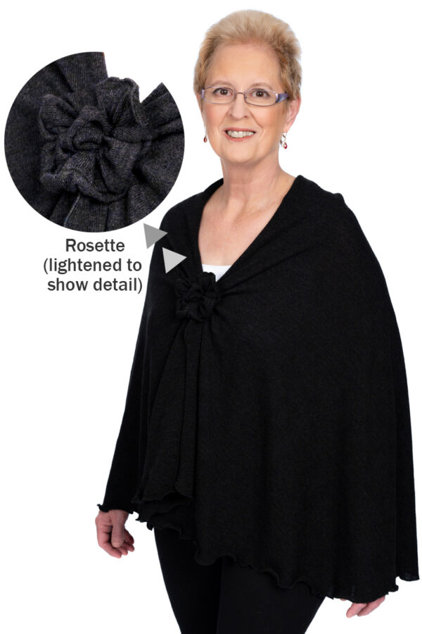 Black Knit Shoulder Wrap with Rosette Closure