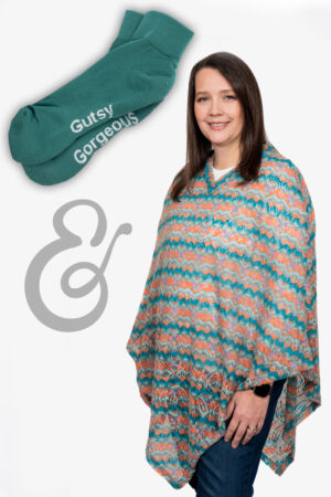 GIFT SET: Teal & Sherbet Crochet Poncho & Matching Gutsy/Gorgeous Socks