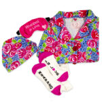 Post Surgery Mastectomy, Breast Cancer, Nightgown with Internal Drain Pockets, Matching Sleep Cap and Socks.