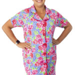 Floral post mastectomy nightgown with drain pockets