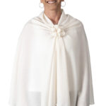 Cream knit shoulder wrap with rosette for post chemo treatment and hospital clothing
