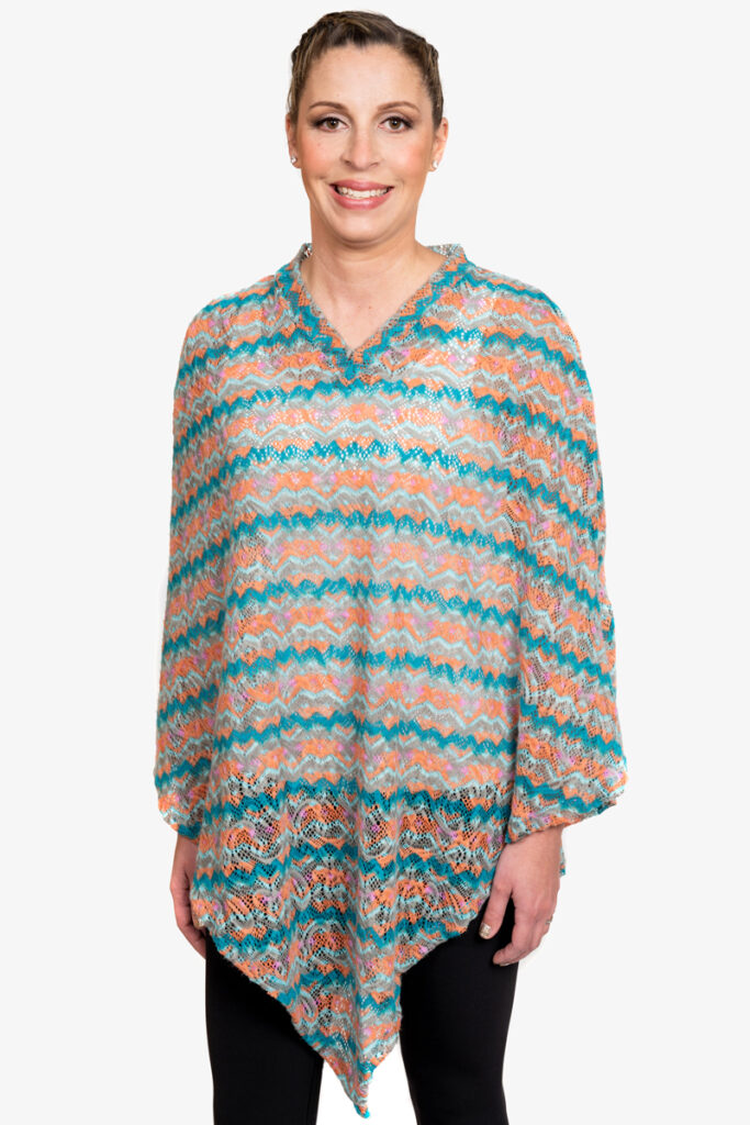 Teal and Sherbet Crochet Poncho