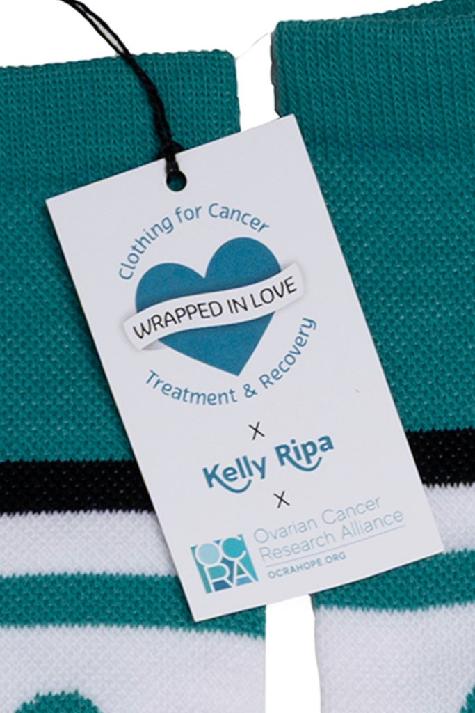 Wrapped in Love x Kelly Ripa x Ovarian Cancer Research Alliance Limited Edition Teal Ribbon Socks